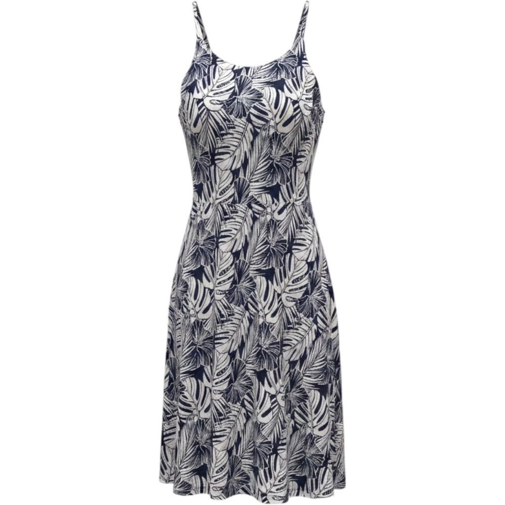Pact Women XXL Tropical Palm Floral Cutout Back Organic Cotton Dress Navy White